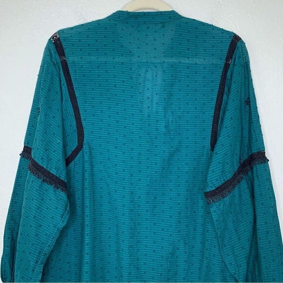 Zara Emerald Green Embroidered Eyelet Tassel Long Sleeves Peasant Top - Picture 9 of 13